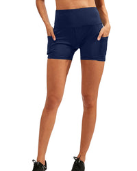 Thumbnail for Savoy - Calcao High Waist Yoga Shorts With Pocket - Navy - 1 COLOR -