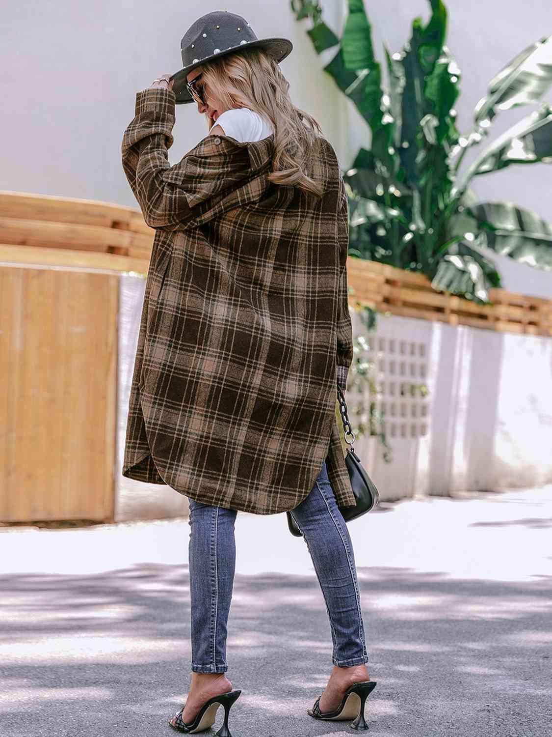 Plaid Collared Neck Button Down Longline Jacket - T - 4 COLORS -