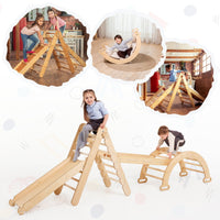 Thumbnail for 6in1 Montessori Climbing Frame Set: Triangle Ladder + Arch/Rocker + Slide/Ramp + Net + Cushion + Art Addition