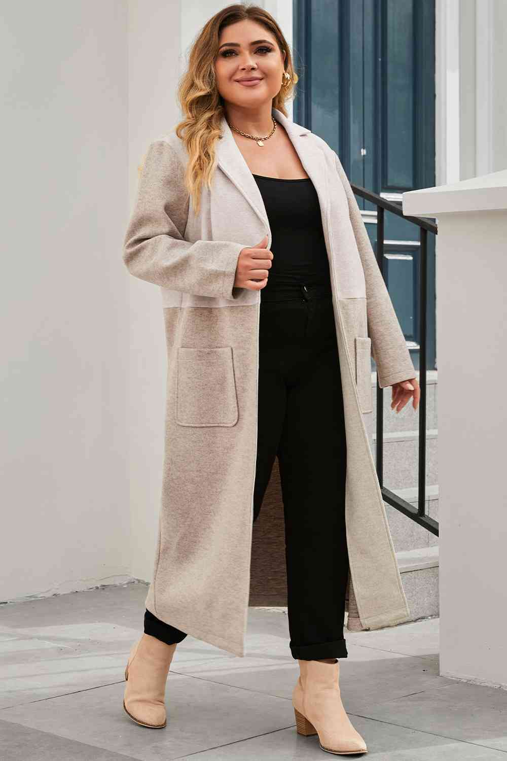 Plus Size Collared Neck Buttoned Longline Coat - 1XL THRU 3XL - T - 1 COLOR -