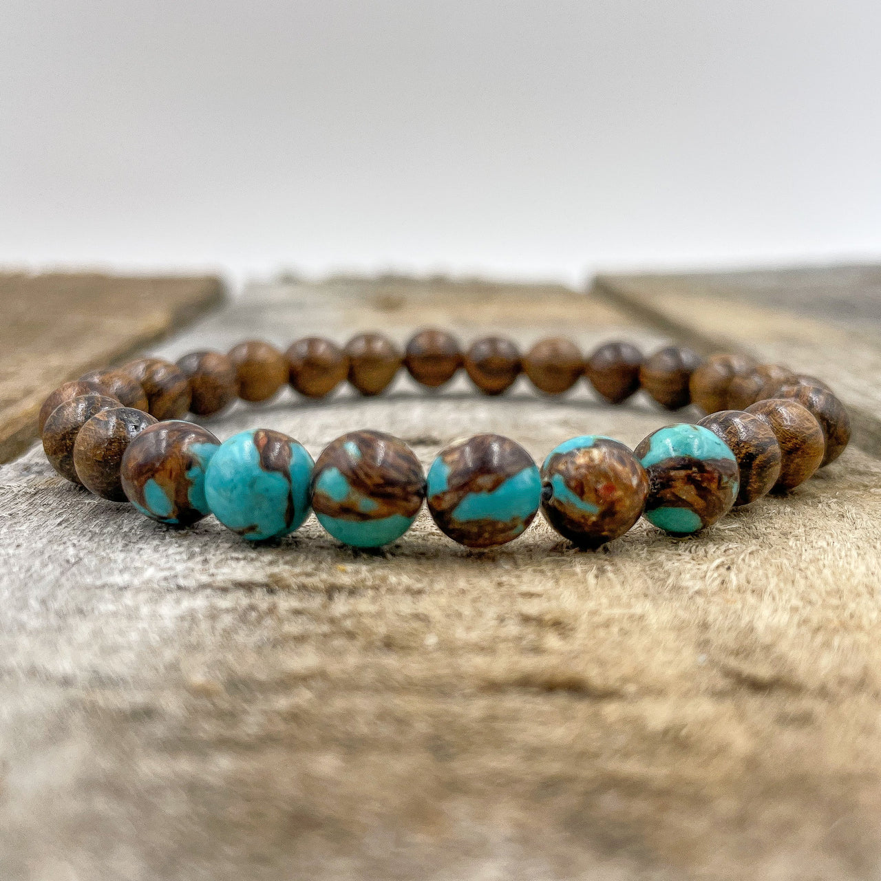 Grove - Bronzite Turquoise & Tigerskin Sandalwood Mala Beaded Bracelet -