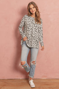 Thumbnail for Riah Fashion - Long Sleeve Animal Print Rounded Hem Top - 2 COLORS -