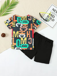 Thumbnail for Slogan Print Round Neck Top and Shorts Set - 2 PCS. - T - 1 COLOR -