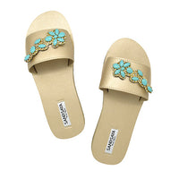 Thumbnail for SAND BY SAYA N.Y. - Brooklyn-Turquoise Flower-Waterproof Espadrille Rhine Stone Embellished Slide Flat Sandal - 3 COLORS -