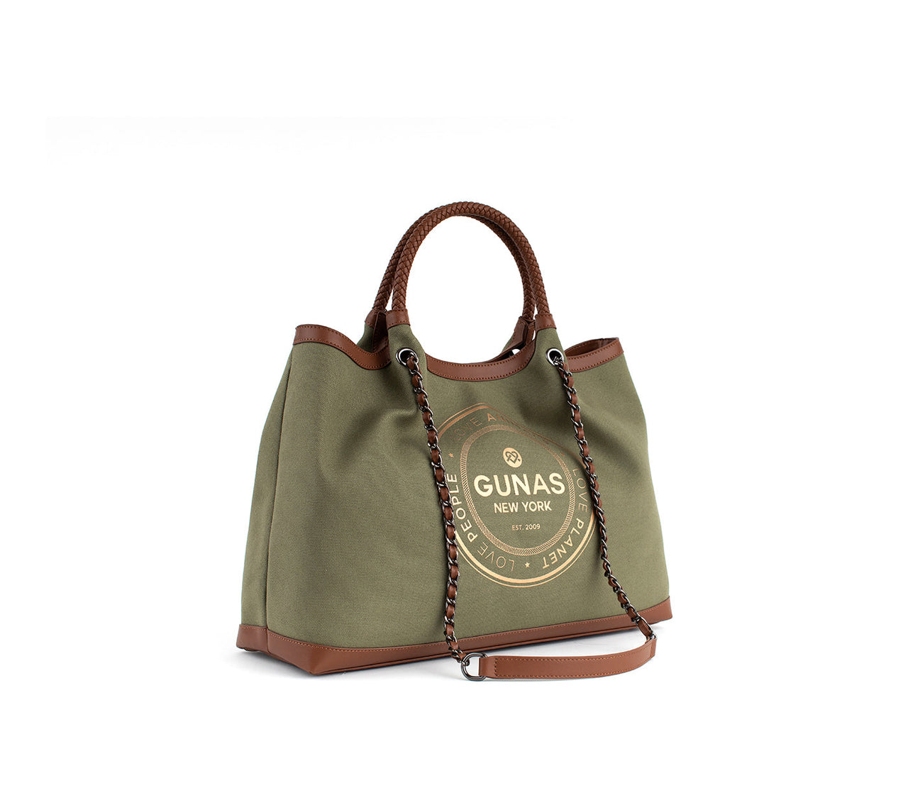 GUNAS NEW YORK - RUTH - Green Vegan Canvas Tote / comes with make-up bag & dust pouch - 1 COLOR -