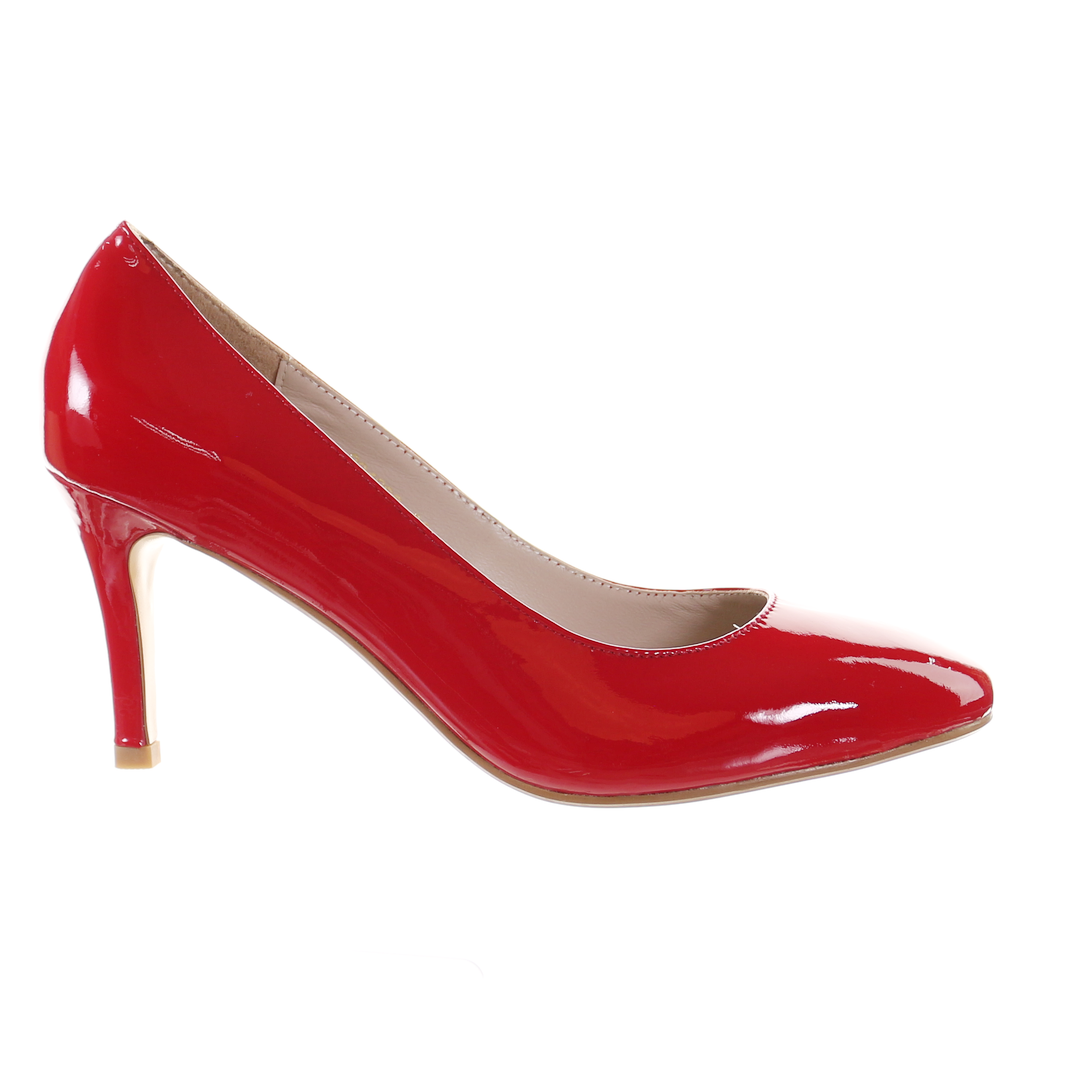 Patent Leather 8cm Pin Heel Round Toe Pumps-Red