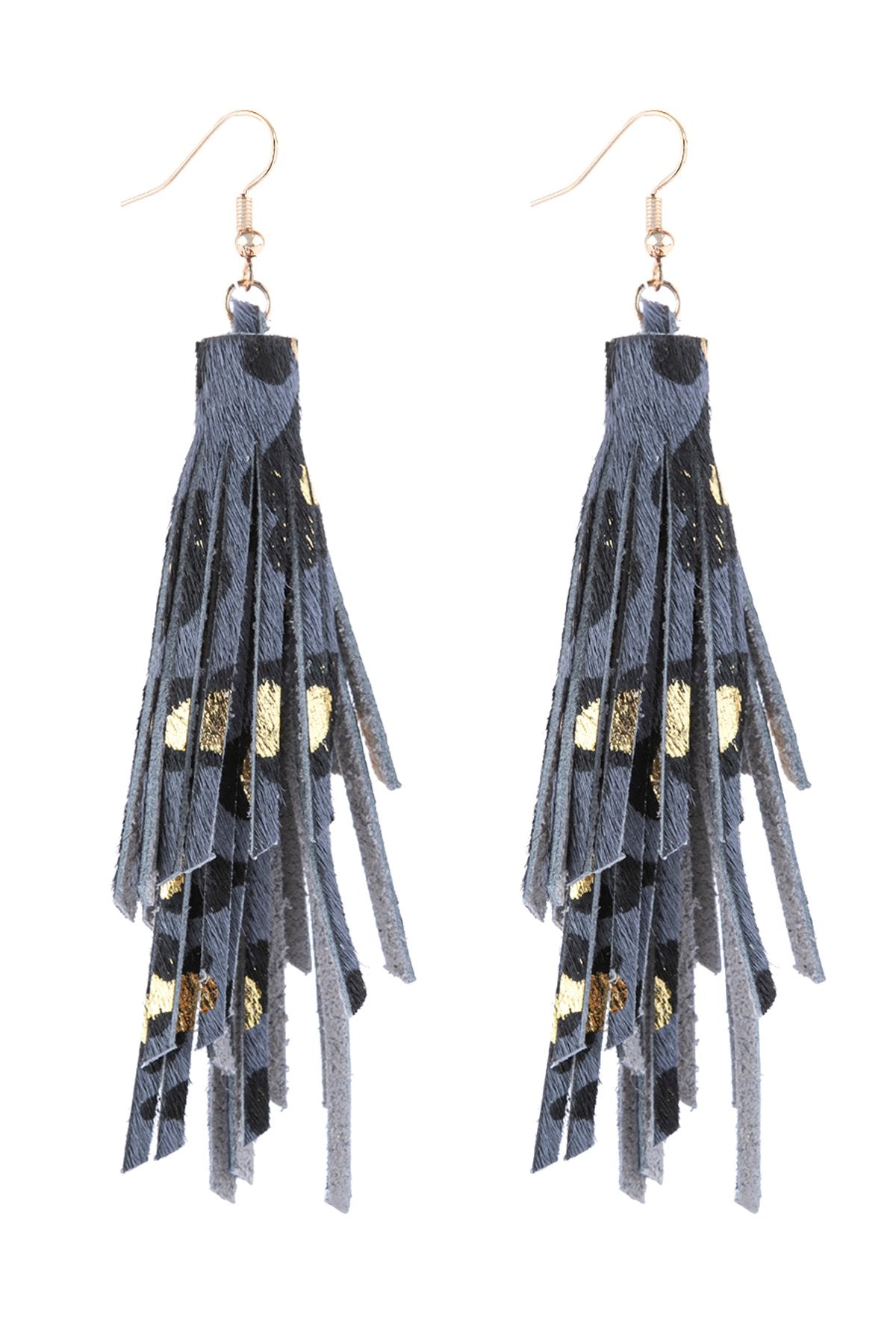 Riah Fashion - Leopard Print Leather Tassel Earrings - 5 COLORS -