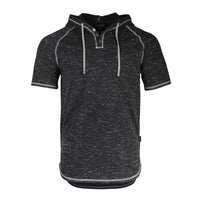 Thumbnail for Short Sleeve Raglan Henley Hoodie Round Bottom Semi Longline T-Shirt - 1 COLOR