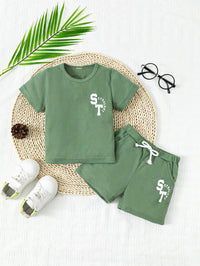 Thumbnail for Graphic Waffle-Knit Round Neck Top and Shorts Set - 2 PCS. - T - 1 COLOR -