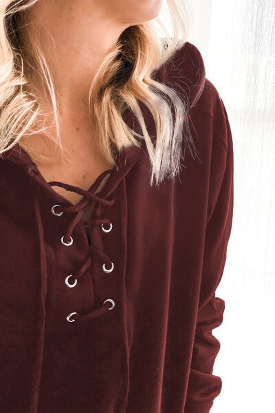 Lace-Up Dropped Shoulder Hoodie - T - 8 COLORS -