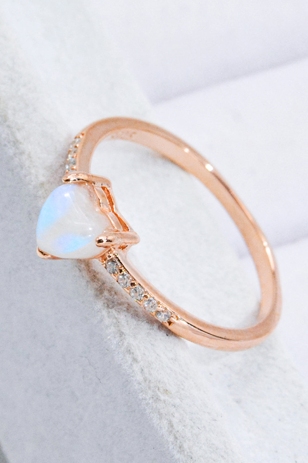 Natural Moonstone Heart 18K Rose Gold-Plated Ring - T - SIZES 6 THRU 9 - 1 FINISH -