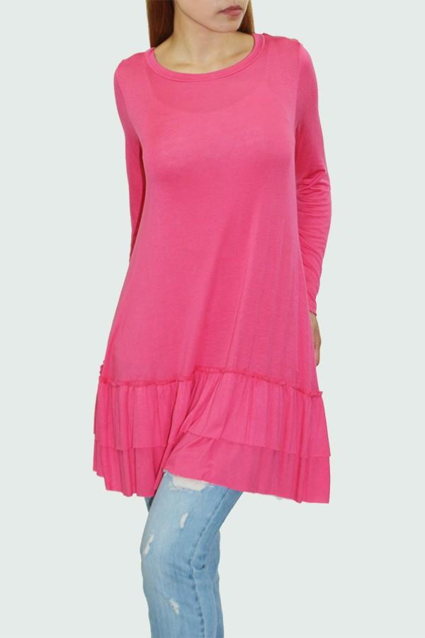 Stylespect - Long Sleeve Pleated Bottom Tunic - Coral - 1 COLOR -