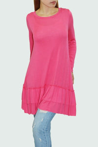 Thumbnail for Stylespect - Long Sleeve Pleated Bottom Tunic - Coral - 1 COLOR -