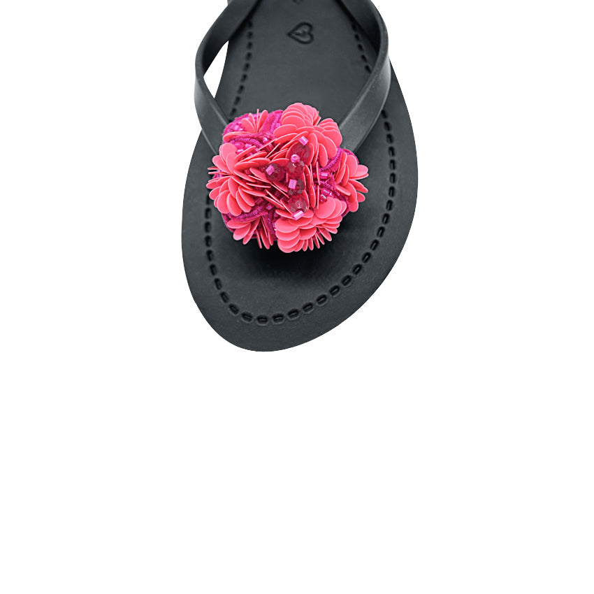 SAND BY SAYA N.Y. - Pink Noho Flower- Embroidered Flat Flip Flops Sandal - 5 COLORS -