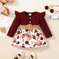 Thumbnail for Floral Print Belted Short Dress - T - 1 COLOR -