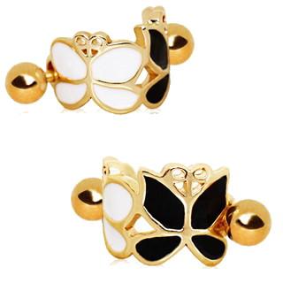 Gold Plated Black and White Butterfly Cartilage Ear Cuff -