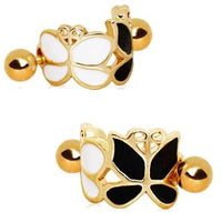 Thumbnail for Gold Plated Black and White Butterfly Cartilage Ear Cuff -