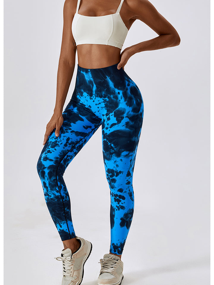 Tie Dye Wide Waistband Active Leggings - T - 7 COLORS -