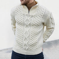 Thumbnail for Men's zipper turtleneck long sleeve cable sweater - K - 4 COLORS -