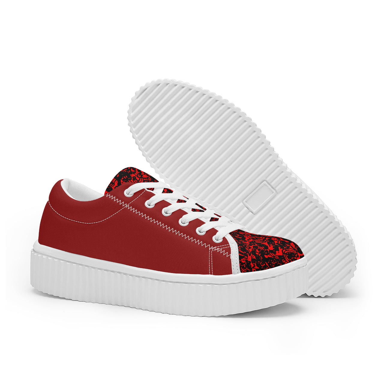 OOTO - Women's Low Top Platform Sneaker - RED MARBLED - 1 COLOR -