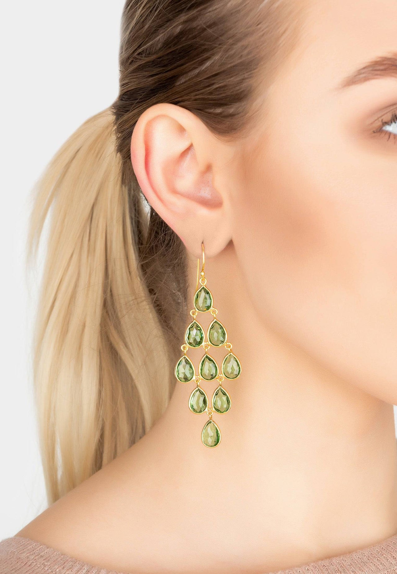 LATELITA - Erviola Gemstone Cascade Earrings Gold Peridot -