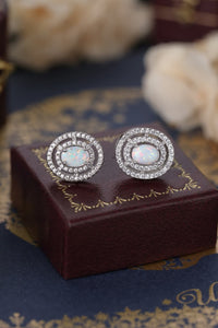 Thumbnail for 925 Sterling Silver Opal Round Stud Earrings - T - 2 COLORS -