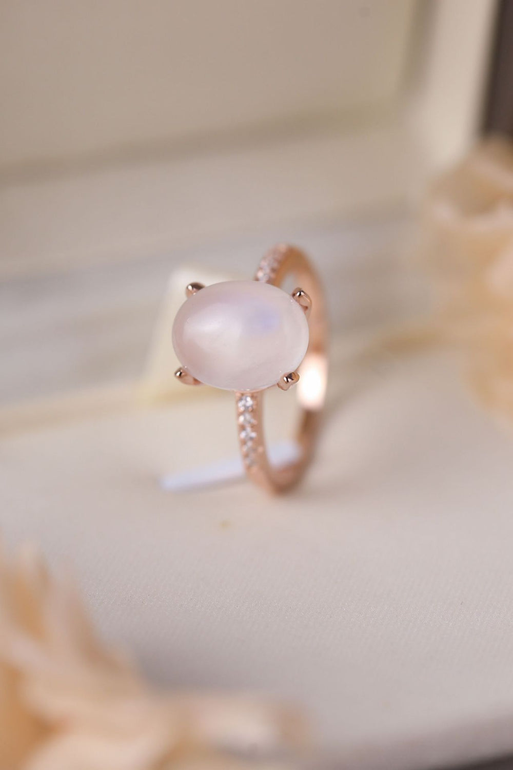 Natural Moonstone and Zircon Three-Piece Ring Set - T - SIZES 6 THRU 9 - 1 FINISH -