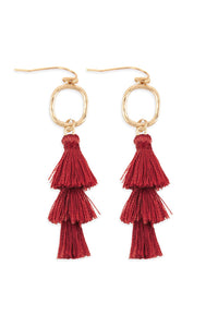 Thumbnail for Three Drop Tassel With Metal Hook Earrings - 11 COLORS -