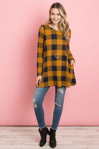 Thumbnail for Riah Fashion - Plaid Long Sleeves A-Line Top - 4 COLORS -