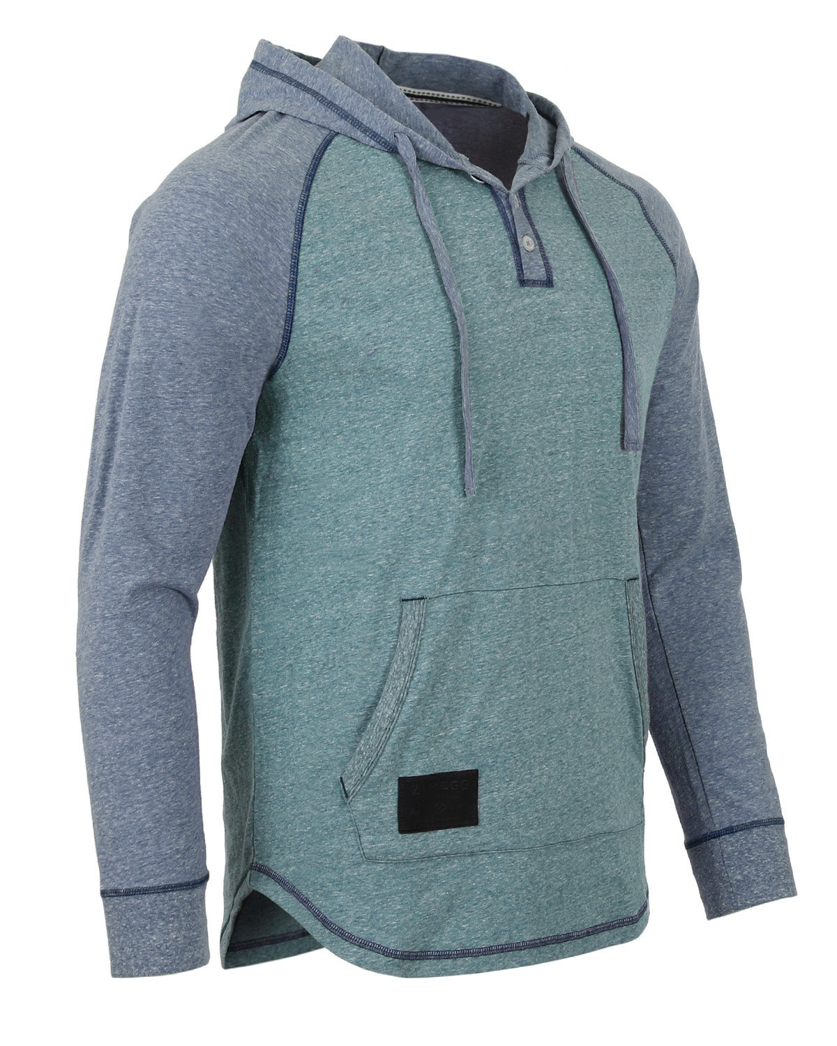 Men's Long Sleeve Henley Raglan Hoodie With Kangaroo Pocket - 1 COLOR -