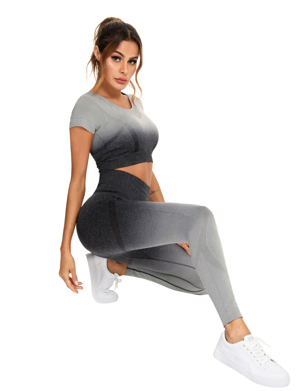 Women's Seamless Short-Sleeved Yoga Suit - K - 3 COLORS -