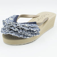 Thumbnail for SAND BY SAYA N.Y. - Marine Stripe Ruffle - Triple Rockaway - Women's Mid Wedge Flip Flop - 2 COLORS -s