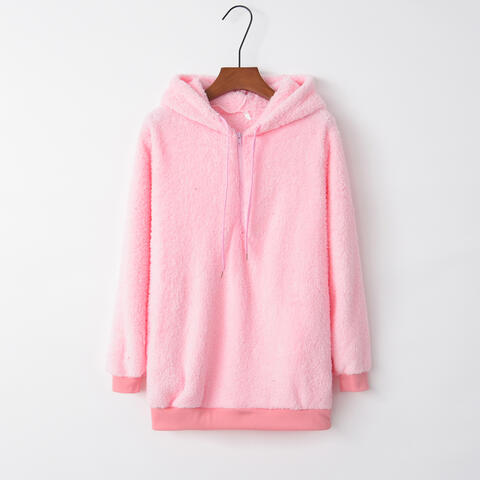 Quarter-Zip Drawstring Teddy Hoodie - T - 9 COLORS -