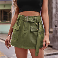 Thumbnail for Belted Denim Shorts with Pockets - T - 3 COLORS -