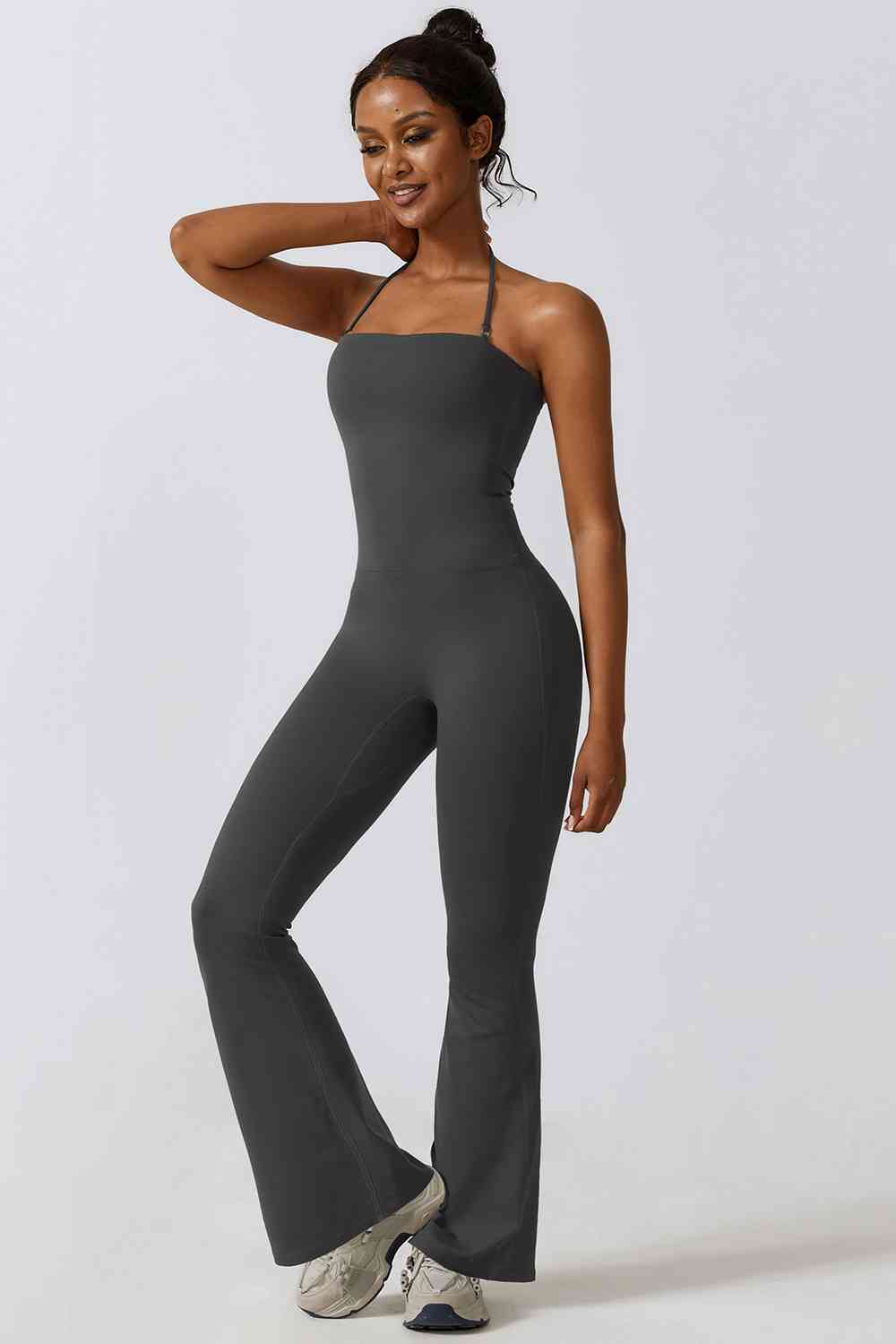 Halter Neck Flare Sport Jumpsuit - T - 4 COLORS -