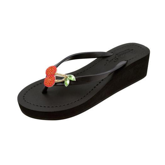 SAND BY SAYA N.Y. - Cherry - Rhinestone Mid Wedge Flip Flops - 2 COLORS -