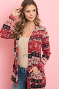 Thumbnail for Riah Fashion - Boho Print Long Sleeved Front Pocket Open Cardigan - 2 COLOR COMBOS -