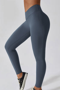 Thumbnail for Slim Fit Wide Waistband Sports Leggings - T - 2 COLORS -