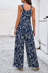 Thumbnail for Printed Wide Strap Jumpsuit with Pockets - T - 4 COLORS -