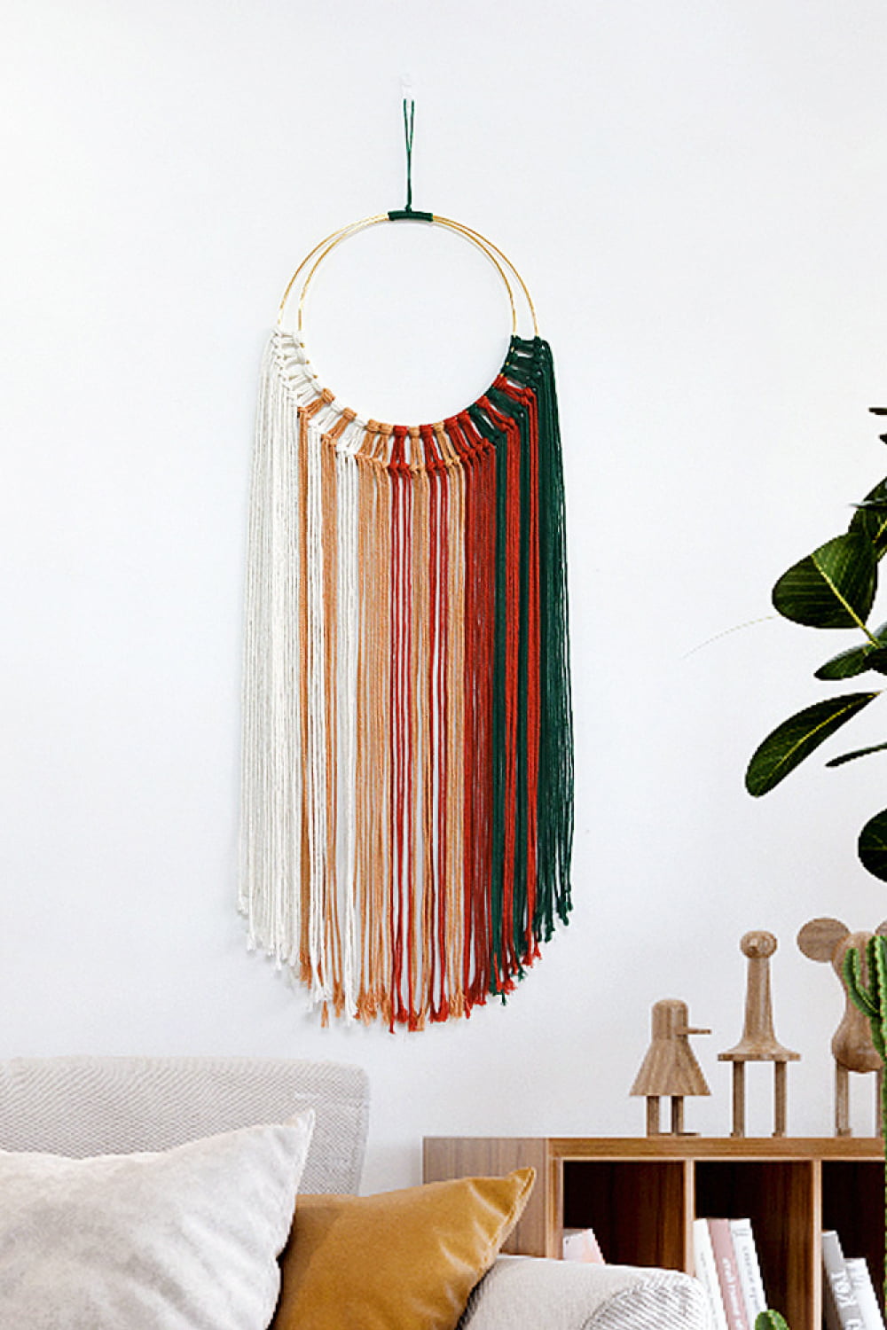 Hoop Fringe Macrame Wall Hanging - 41.3" X 13.8" - T - 6 COLORS -