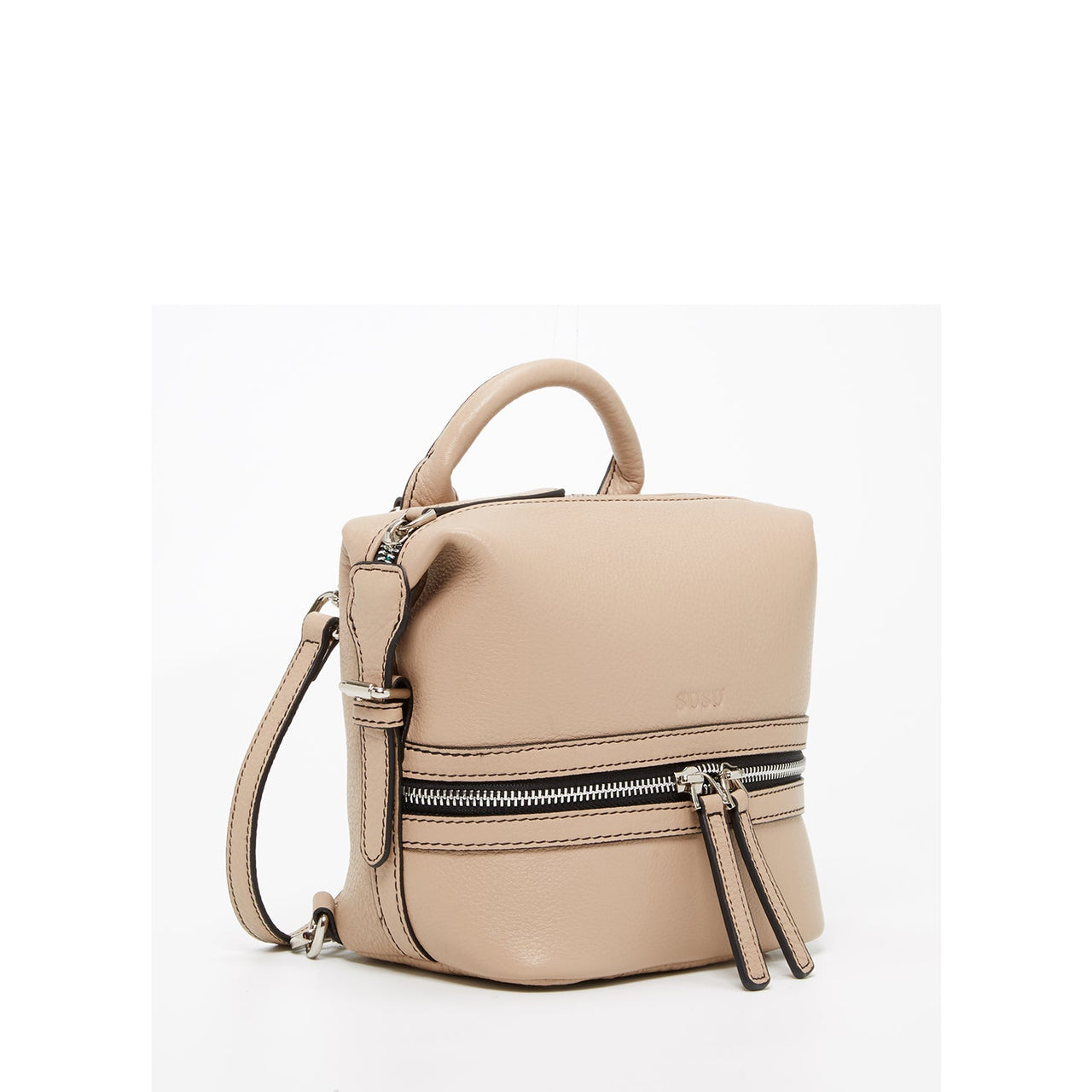 Ashley Small Leather Backpack Purse Beige -