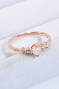 Thumbnail for Natural Moonstone and Zircon 18K Rose Gold-Plated Ring - T - SIZES 6 THRU 9 - 1 FINISH -