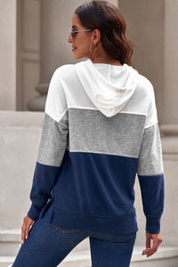 Thumbnail for Drawstring Color Block Dropped Shoulder Hoodie - T - 1 COLOR -