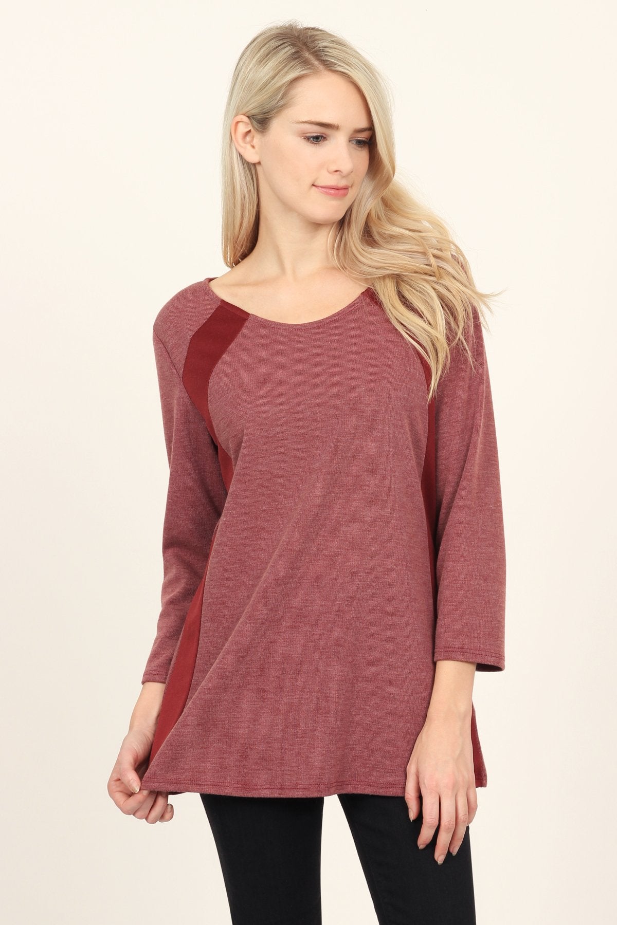 Riah Fashion - Side Accented Round Neck Classic Top - 3 COLORS -