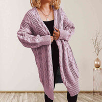 Thumbnail for Cable-Knit Open Front Dropped Shoulder Cardigan - T - 6 COLORS -