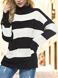 Thumbnail for Striped Turtleneck Long Sleeve Sweater - T - 3 COLORS -