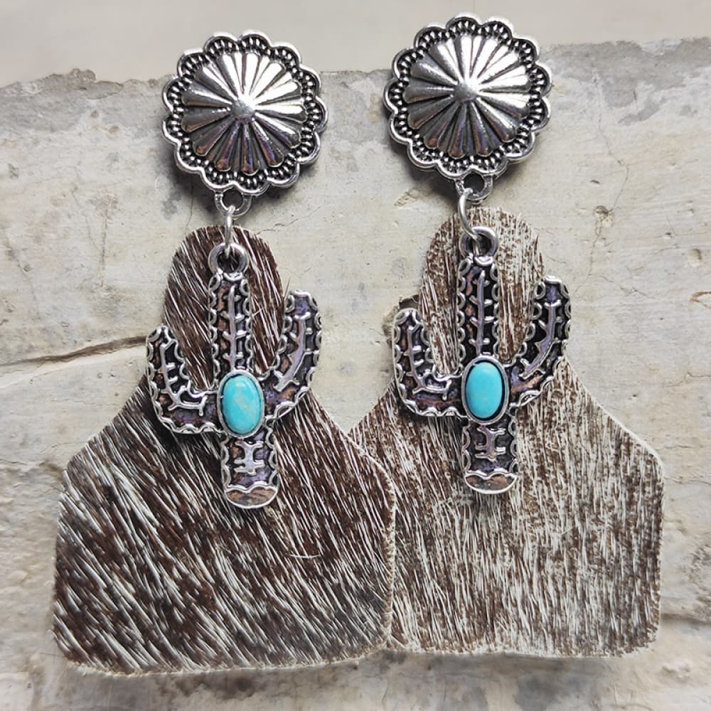 Turquoise Decor Cactus Alloy Earrings - T - 7 STYLES -