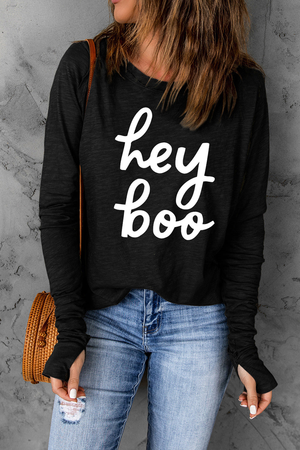 HEY BOO Graphic Round Neck T-Shirt - T - 1 COLOR -