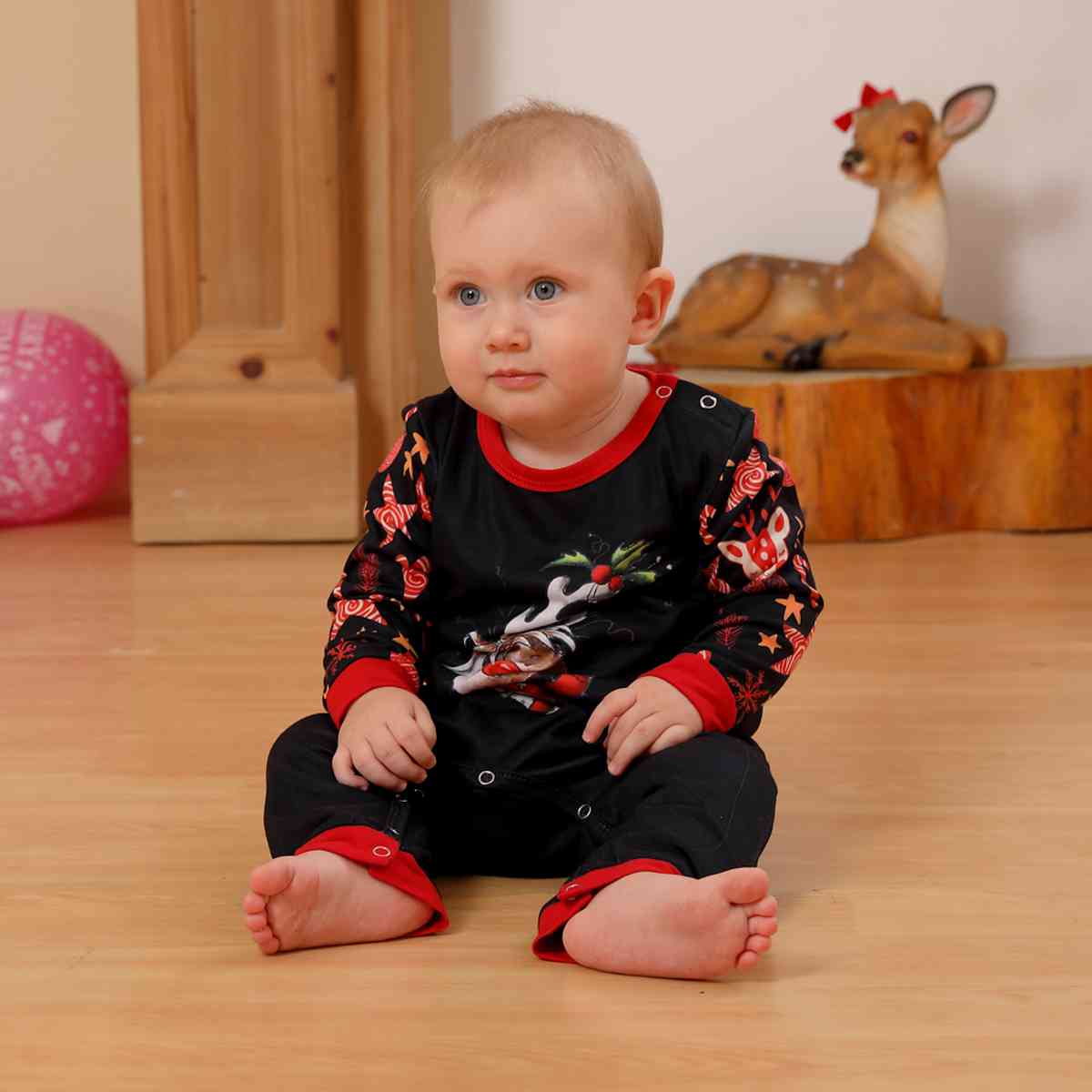 BABY Reindeer Graphic Round Neck Jumpsuit - T -