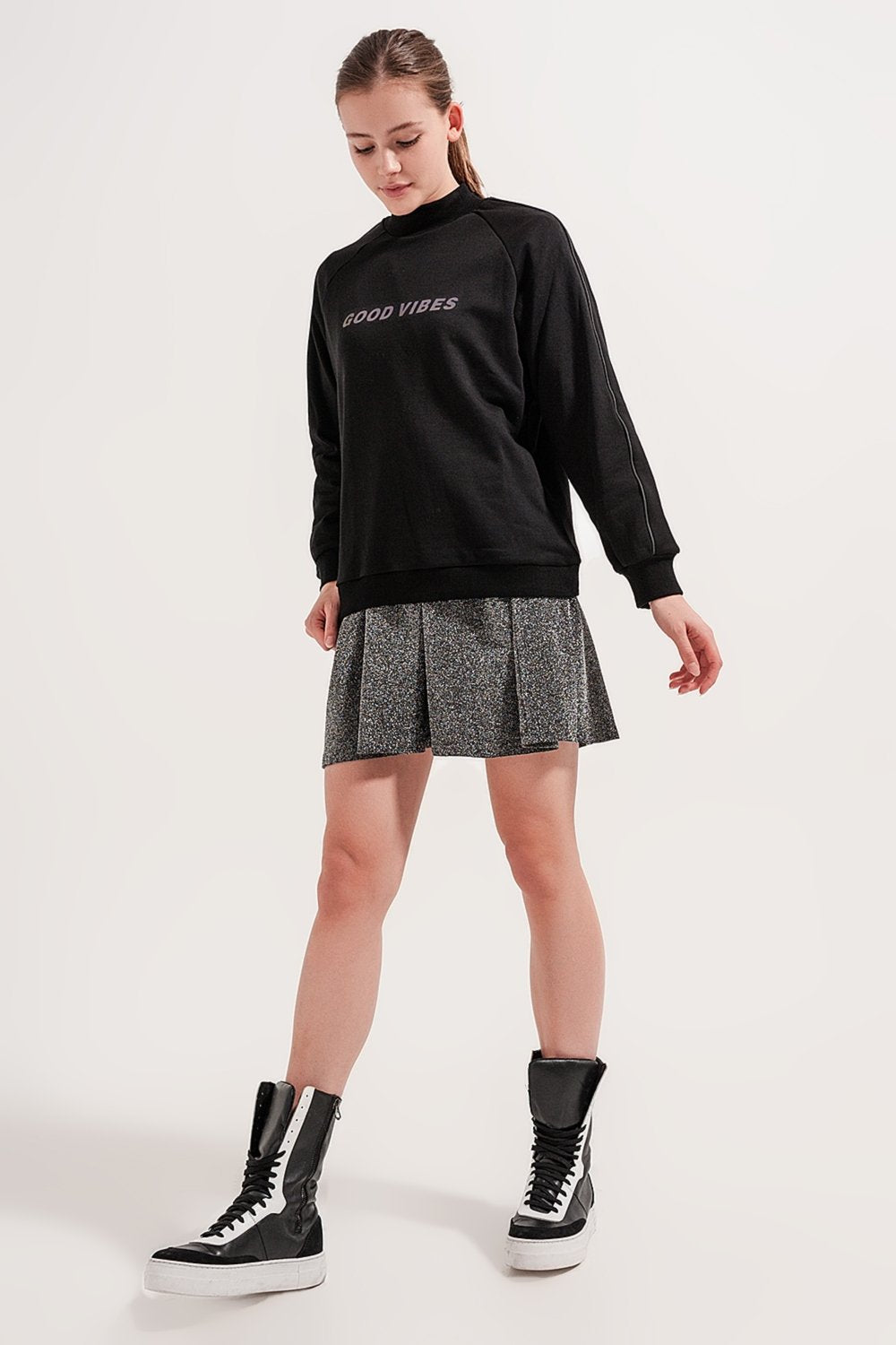 Q2 - High Neck Sweatshirt in Black - 2 SIZES REMAIN! - 1 COLOR -